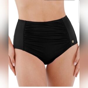 Popilush Women's Black Ruched High Waisted Shapewear Tummy Control Swim Bottom M